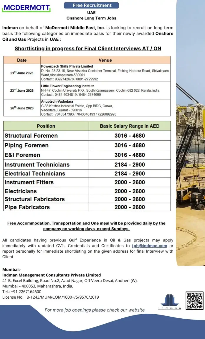 McDermott UAE Onshore Oil and Gas Jobs 2026 Recruitment