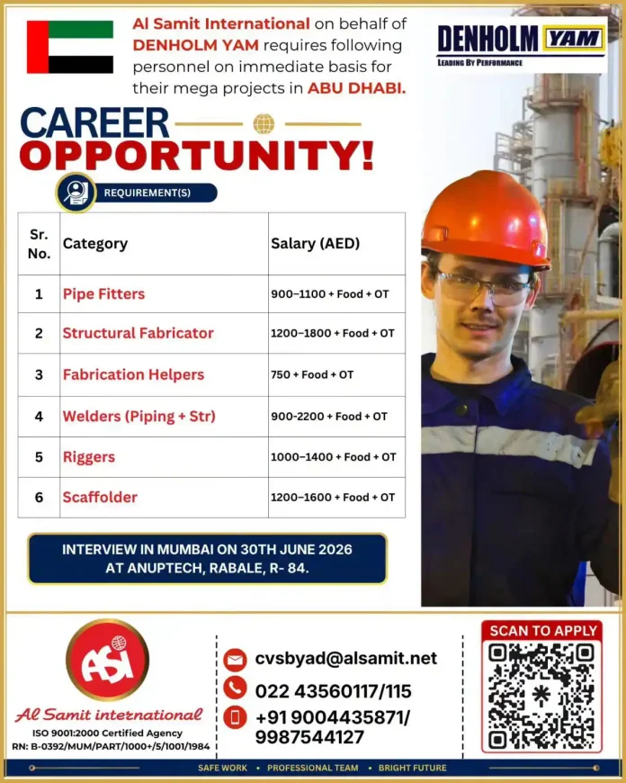 Denholm Yam recruitment advertisement for Abu Dhabi projects
