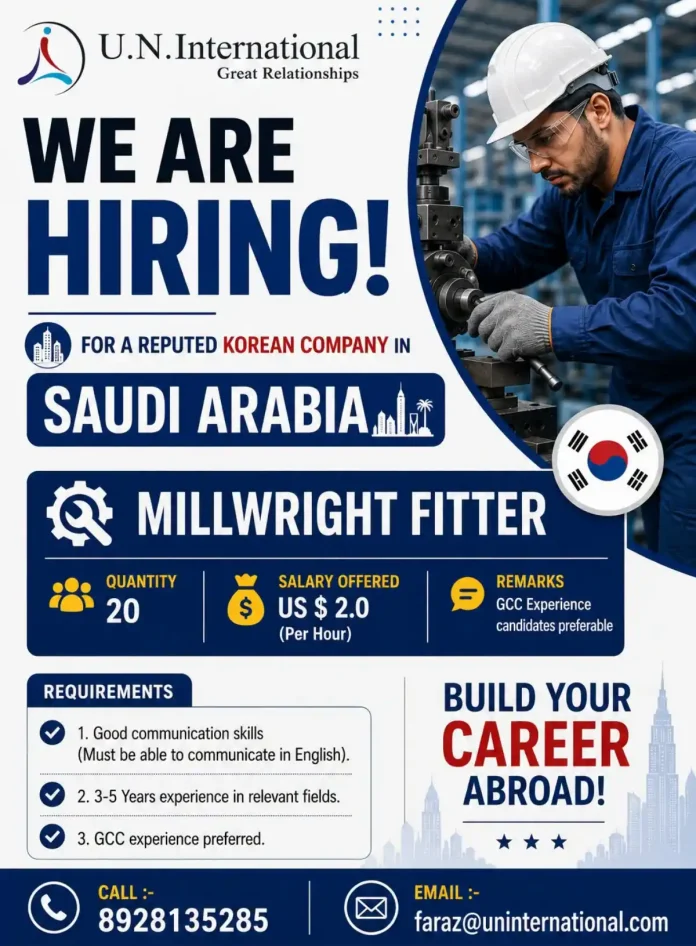 Millwright Fitter job posting for a Korean company in Saudi Arabia