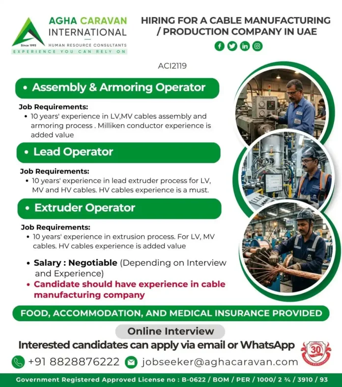 Cable manufacturing jobs UAE - Agha Caravan International