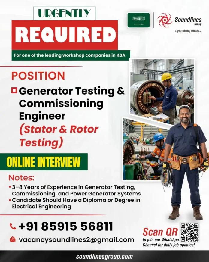 Generator Testing Engineer job at Soundlines Group KSA