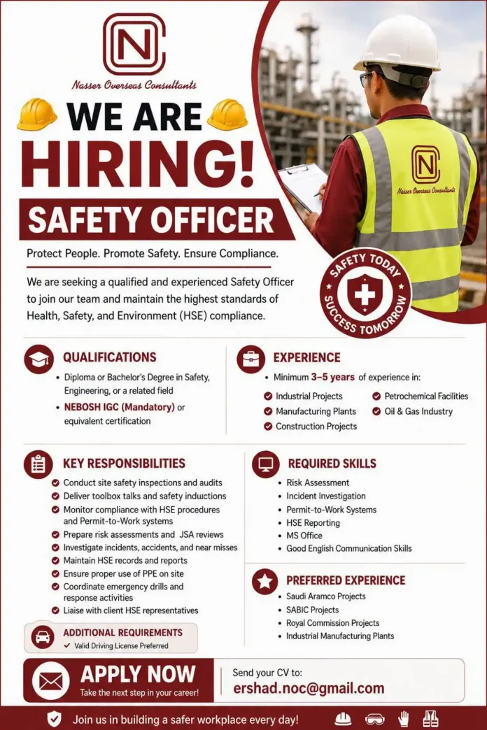 Nasser Overseas Consultants Safety Officer hiring poster