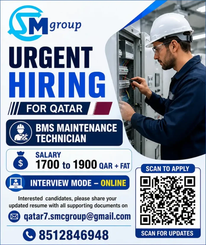 SM Group hiring BMS Maintenance Technician