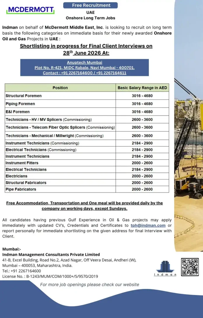 McDermott UAE Oil and Gas Jobs Recruitment