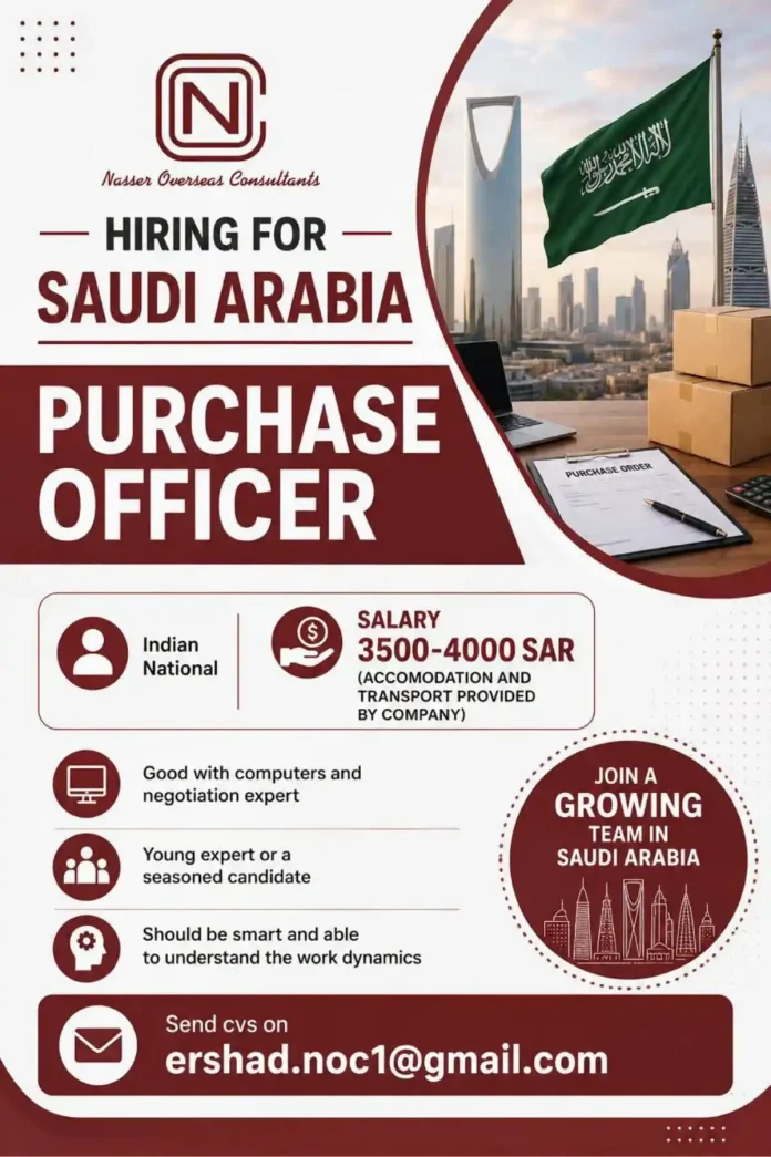 Purchase Officer vacancy Saudi Arabia Nasser Overseas Consultants