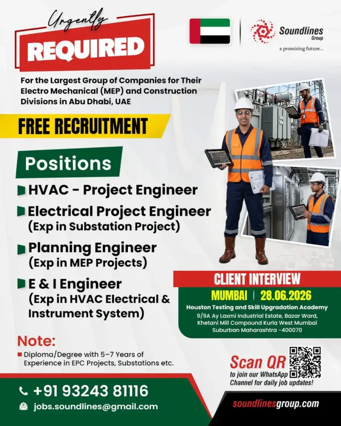 Soundlines Group MEP Project Engineer Recruitment