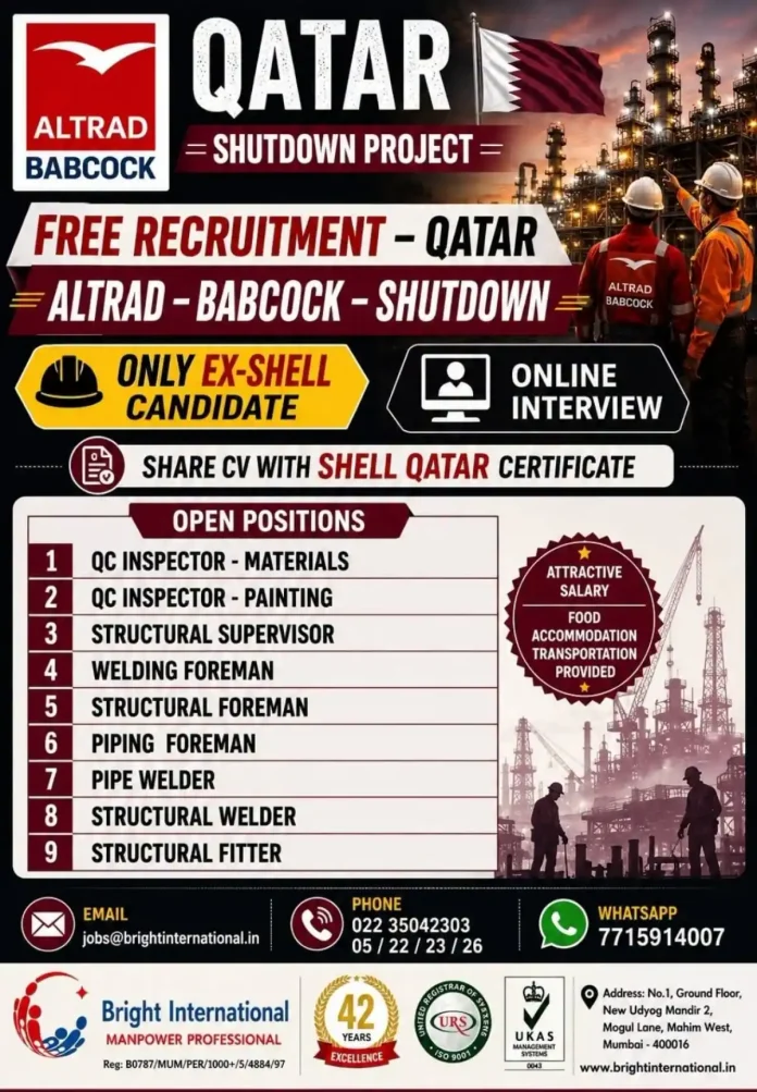 Altrad Babcock Qatar shutdown recruitment for ex-Shell candidates - Bright International