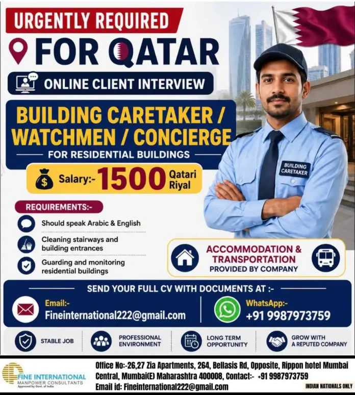 Building Caretaker job in Qatar with accommodation