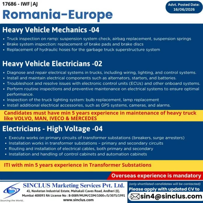 Heavy vehicle mechanic inspecting truck suspension in Romania