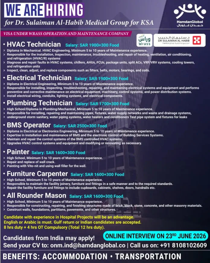 Dr. Sulaiman Al-Habib Medical Group hiring technicians Saudi Arabia