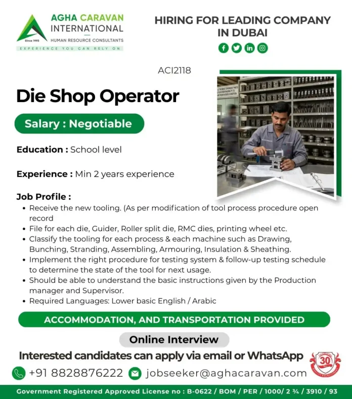 Die Shop Operator job in Dubai