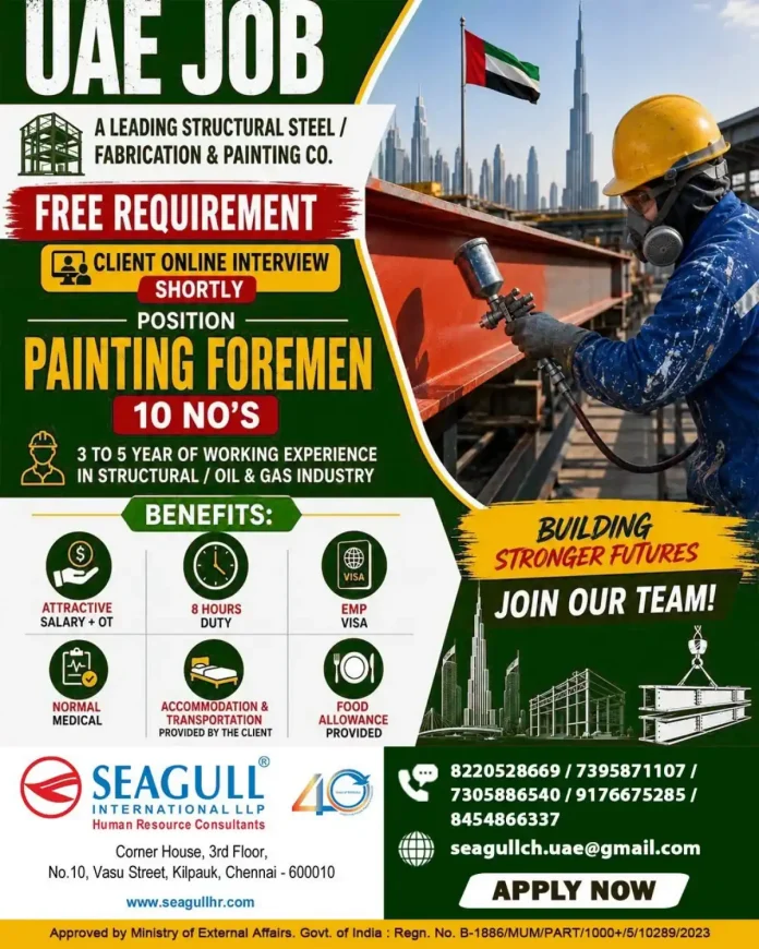 Painting Foreman at structural steel fabrication site in UAE