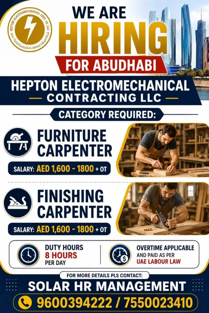 Hiring Furniture Carpenter and Finishing Carpenter in Abu Dhabi