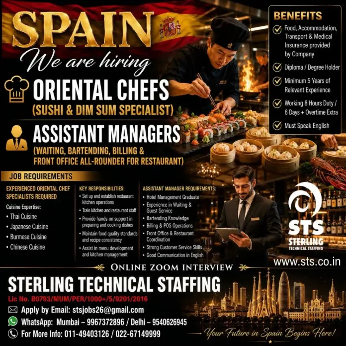 Oriental Chef and Assistant Manager jobs in Spain