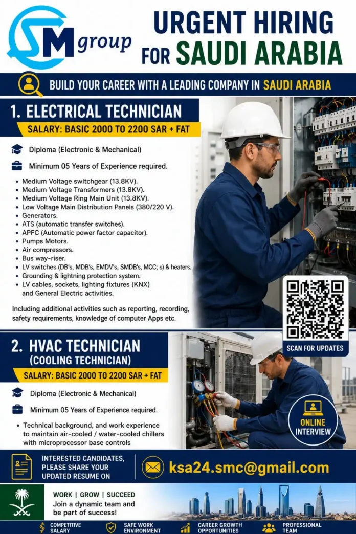 SM Group Electrical Technician job posting Saudi Arabia