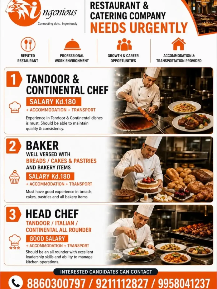 Restaurant chef jobs Kuwait urgent hiring