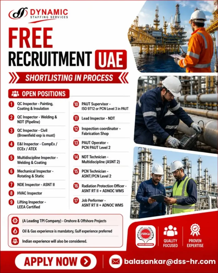 Oil and Gas Inspection Jobs UAE – Dynamic Staffing Services