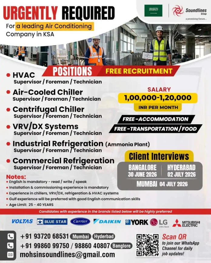 HVAC technician vacancy Saudi Arabia - Soundlines Group recruitment