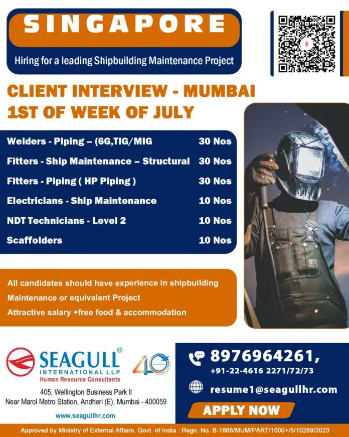 Singapore shipyard – opportunities for shipbuilding maintenance workers