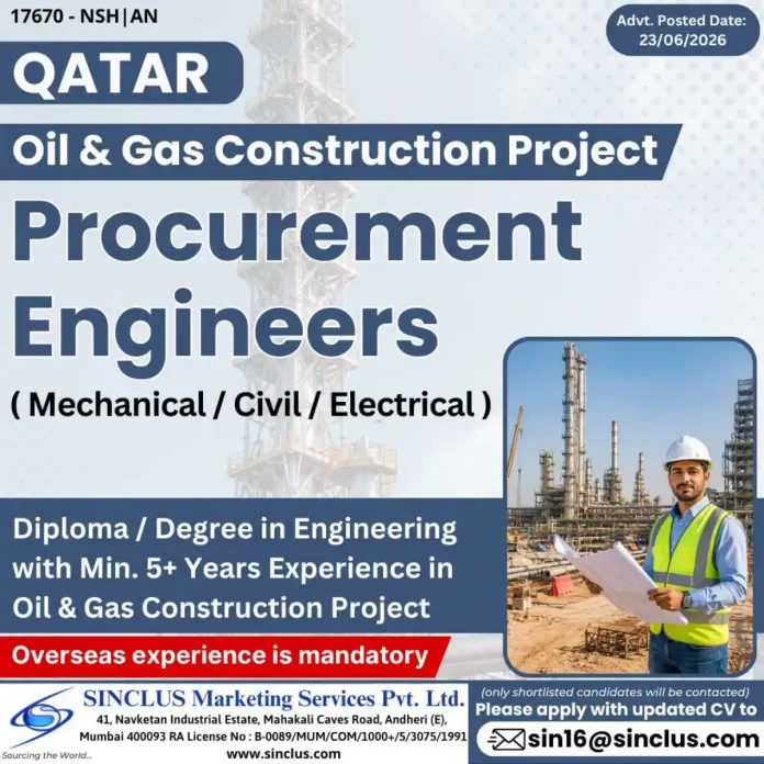 Procurement Engineers for Oil & Gas Construction Project in Qatar recruitment advertisement