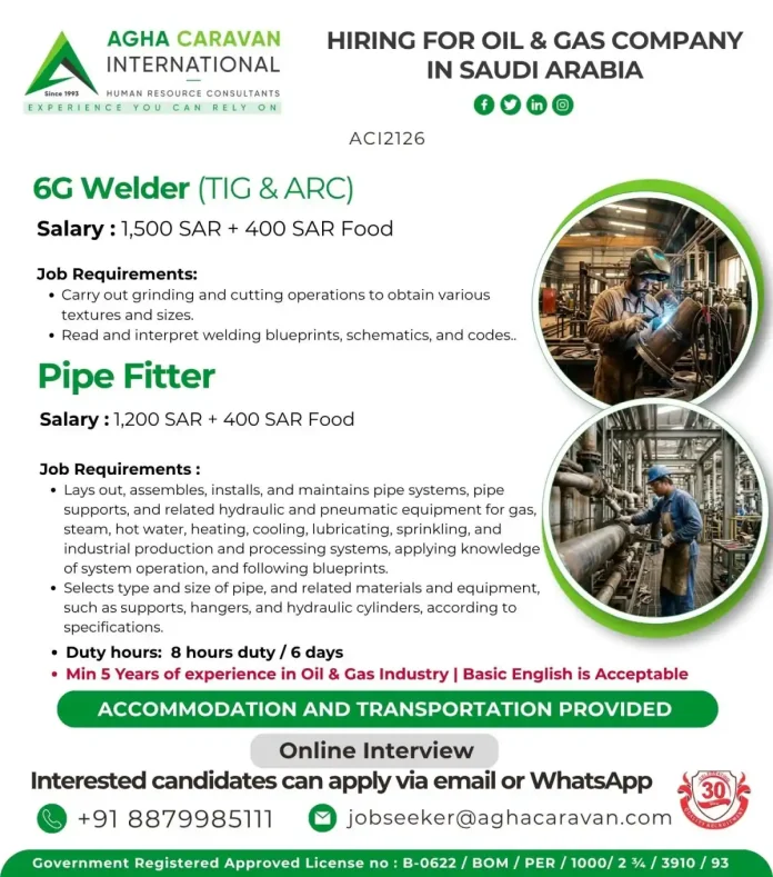 6G Welder TIG ARC job Saudi Arabia