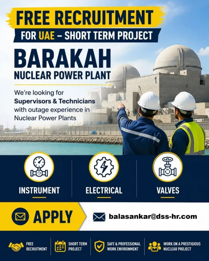 Barakah Nuclear Power Plant recruitment supervisors technicians