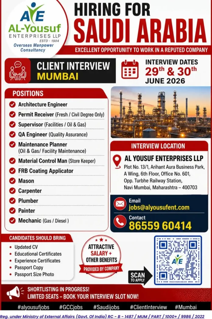 AL-Yousuf Enterprises Recruitment Saudi Arabia 2026 – Client Interview Mumbai