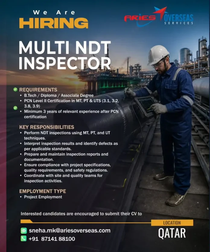 Multi NDT Inspector job at ARIES OVERSEAS SERVICES Qatar