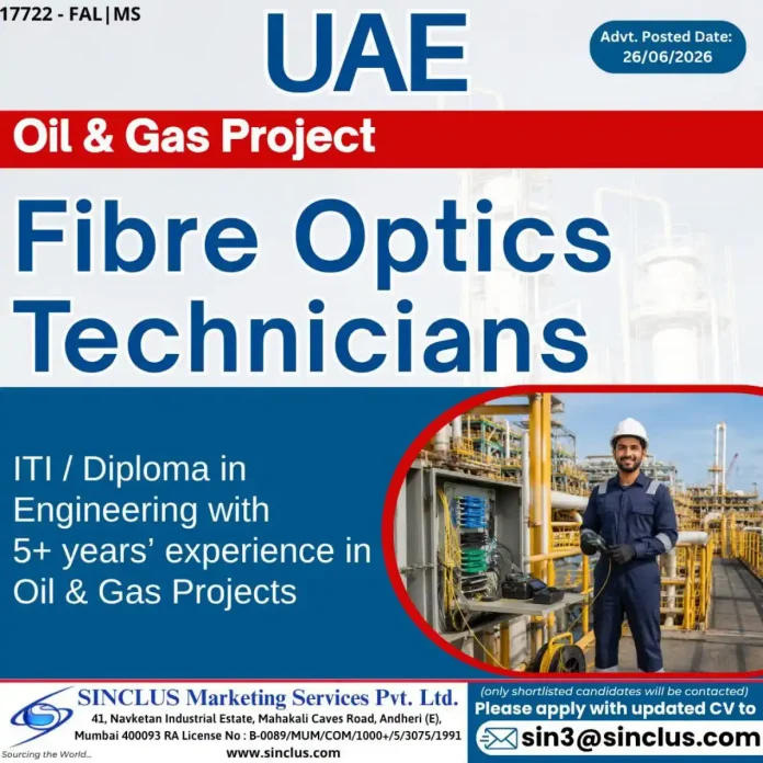 Fibre Optics Technician working on oil and gas project in UAE