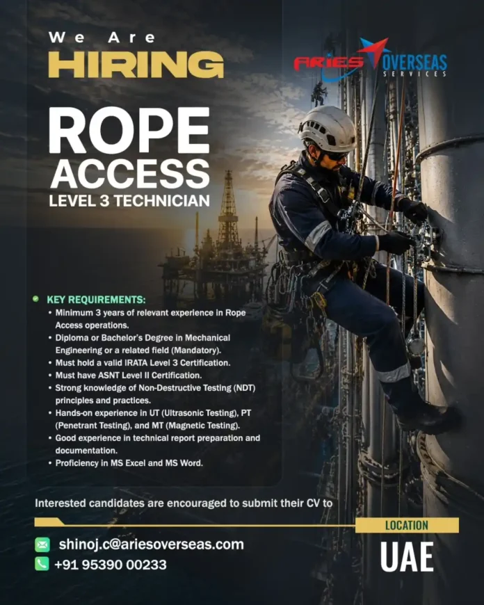 Rope Access Level 3 Technician working at height with safety equipment