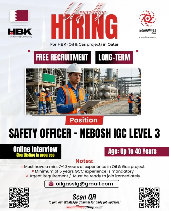 Safety Officer job Qatar HBK Contracting
