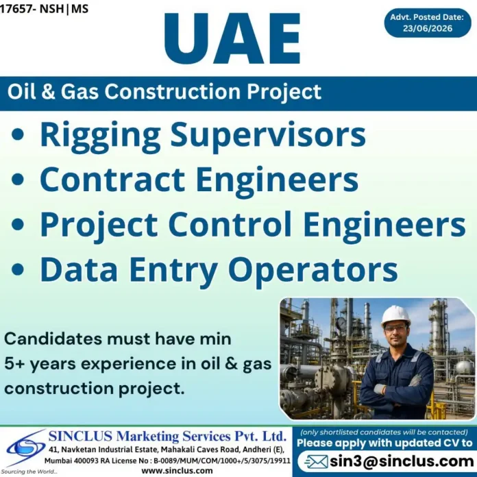 Oil and Gas Construction Project recruitment advertisement by SINCLUS Marketing Services