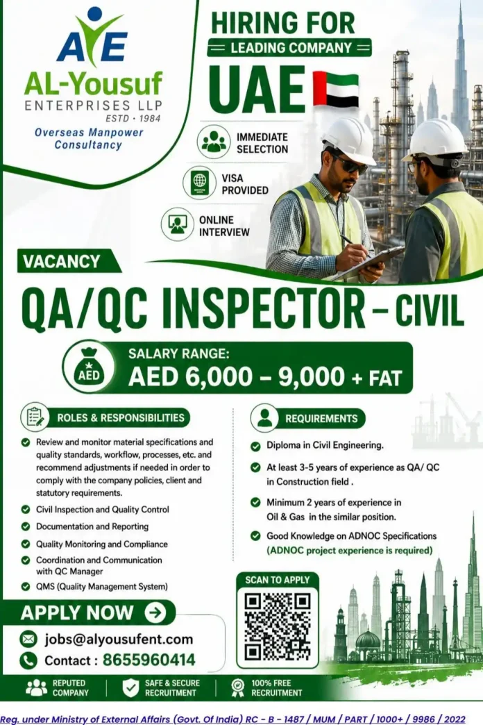 QA/QC Inspector Civil job posting Al-Yousuf UAE