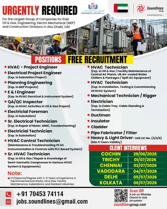 Universal Voltas LLC job recruitment banner for Oil & Gas positions