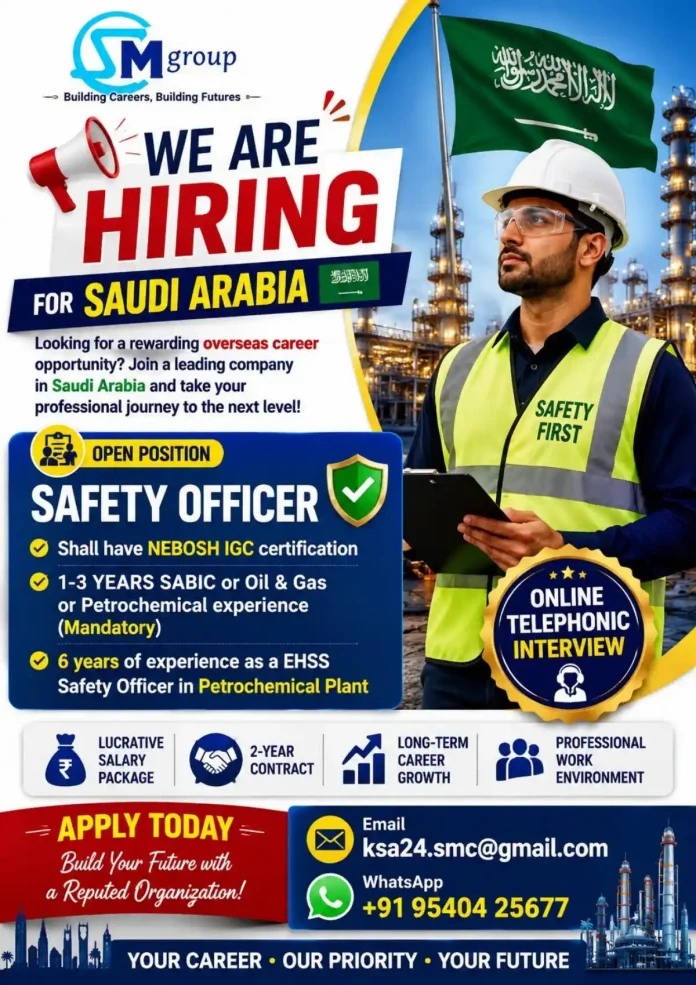 Safety Officer wearing helmet and vest inspecting petrochemical plant