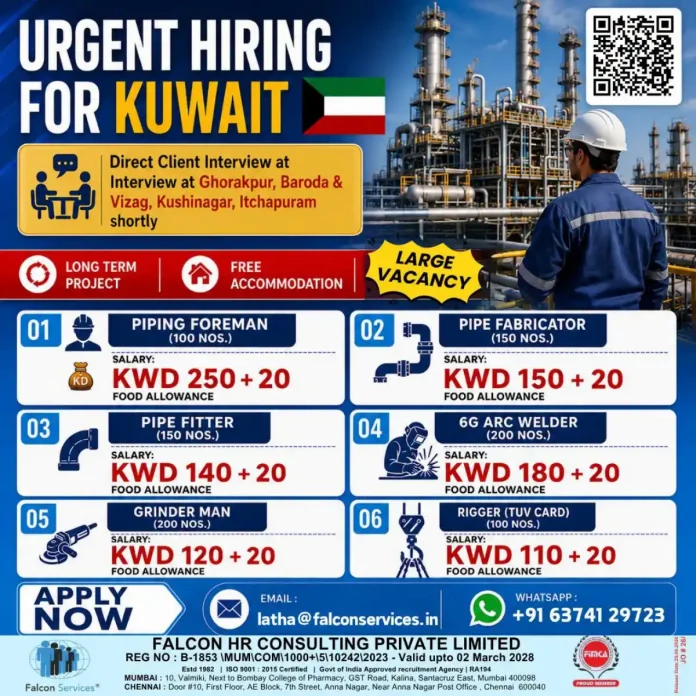 Kuwait oil and gas job vacancies - piping foreman, welder, rigger