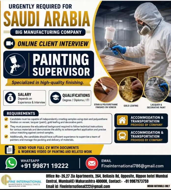 Painting Supervisor job for Saudi Arabia