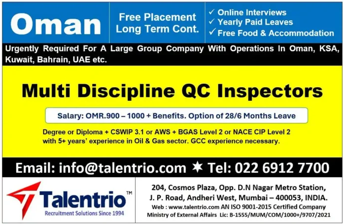 Multi Discipline QC Inspector Job Oman