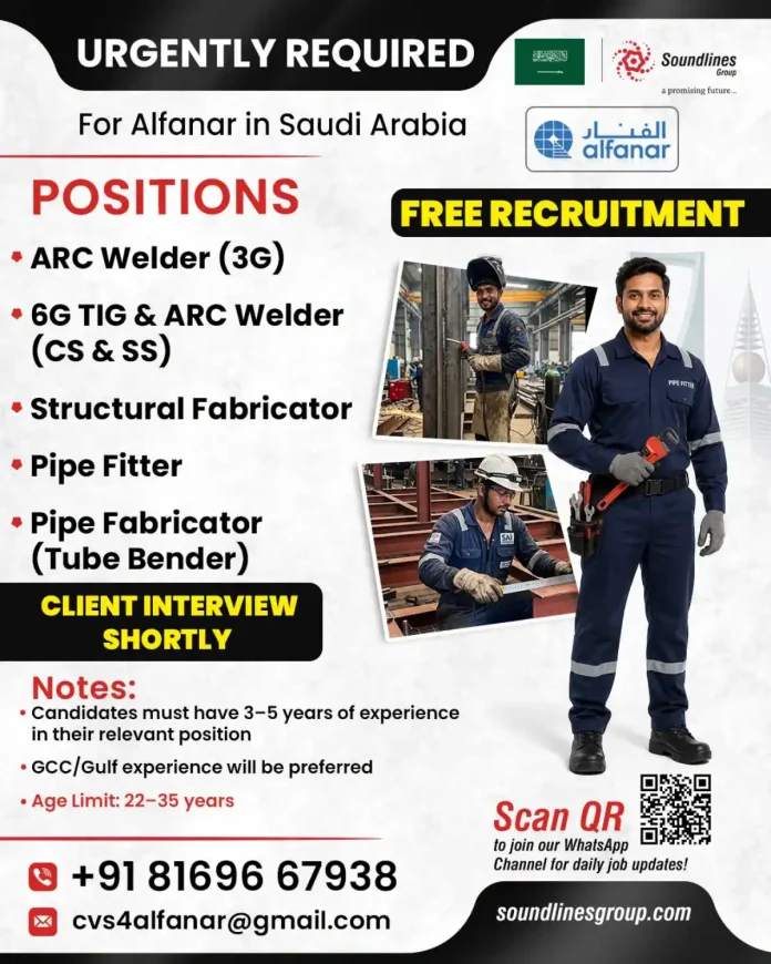 Alfanar recruitment welding and fabrication jobs Saudi Arabia