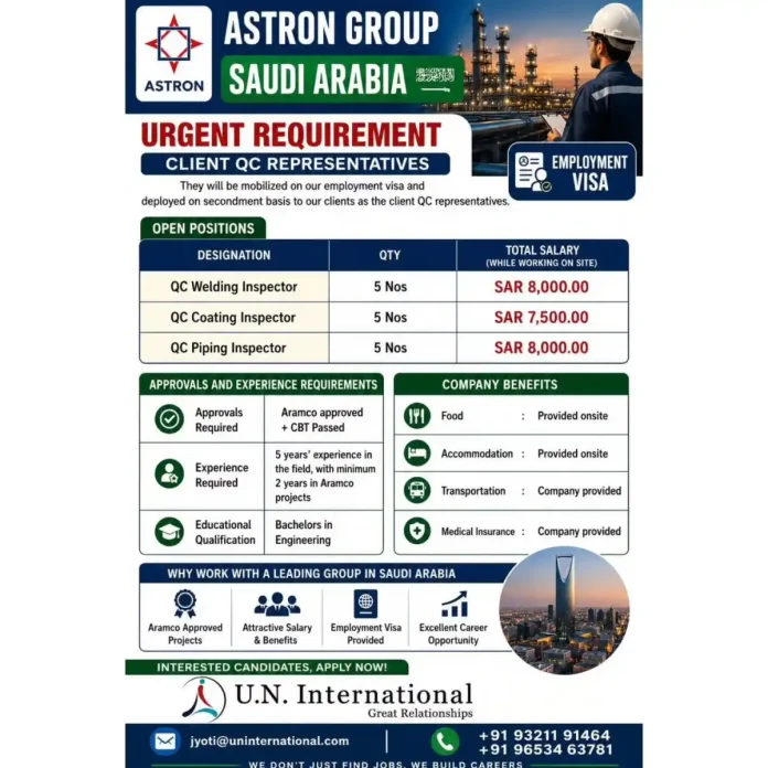 ASTRON Group QC Inspector Jobs Saudi Arabia