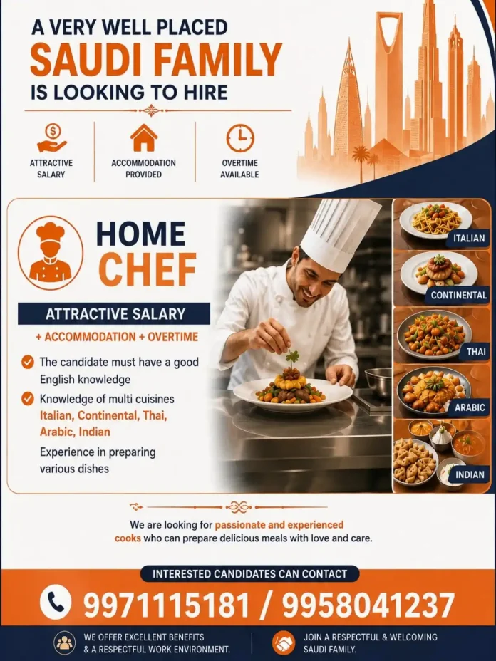 Home chef preparing multi-cuisine dishes for Saudi family