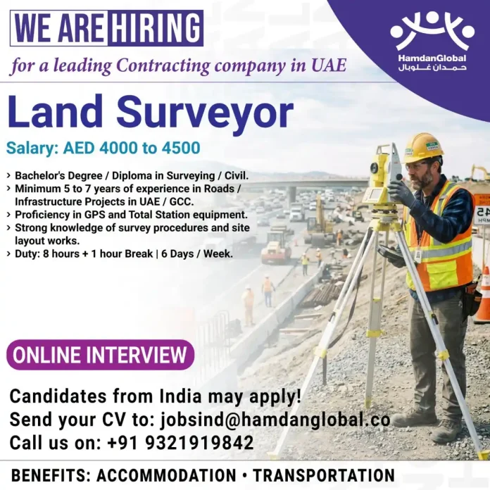 Land Surveyor using Total Station on construction site in UAE