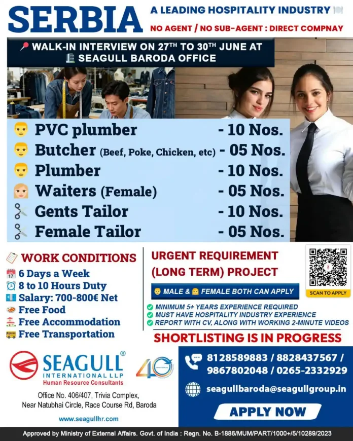 Walk-in interview Serbia hospitality jobs Seagull International