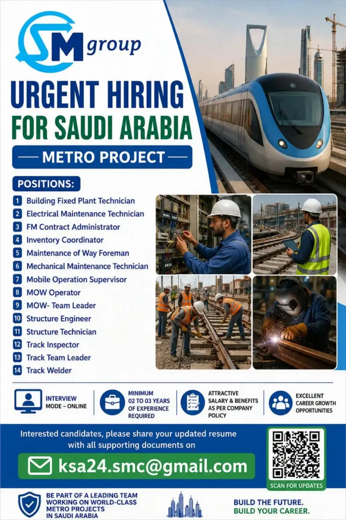 SM Group Metro Project Hiring – Saudi Arabia
