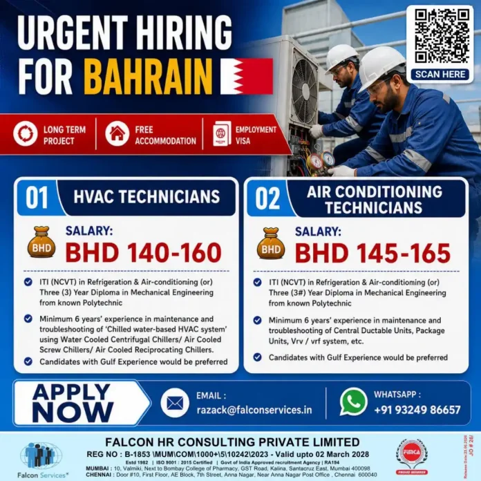 HVAC and AC technician urgent hiring Bahrain Falcon Services