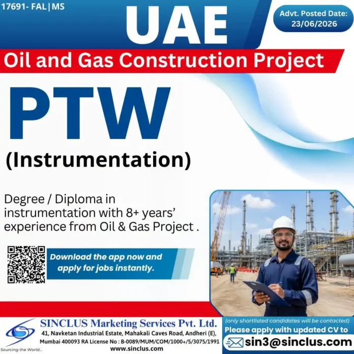 SINCLUS job advertisement for PTW Instrumentation position in UAE