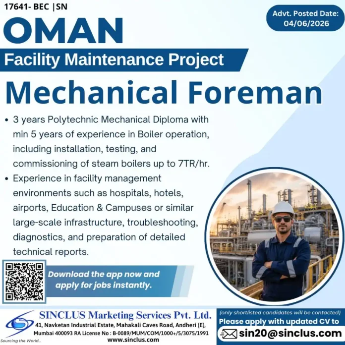 Mechanical Foreman job in Oman facility maintenance