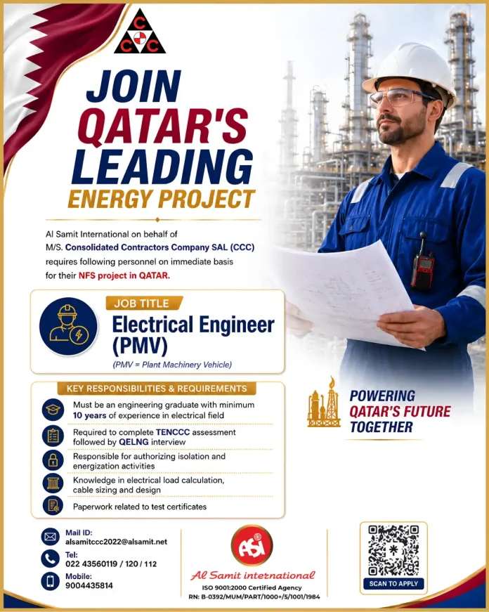 Electrical Engineer PMV job Qatar Al Samit International CCC application