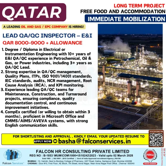 Lead QA/QC Inspector E&I Job Qatar Falcon Services