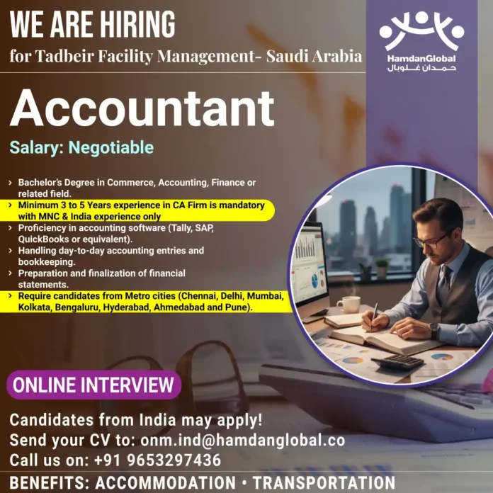 Accountant job vacancy Saudi Arabia Tadbeir Facility Management
